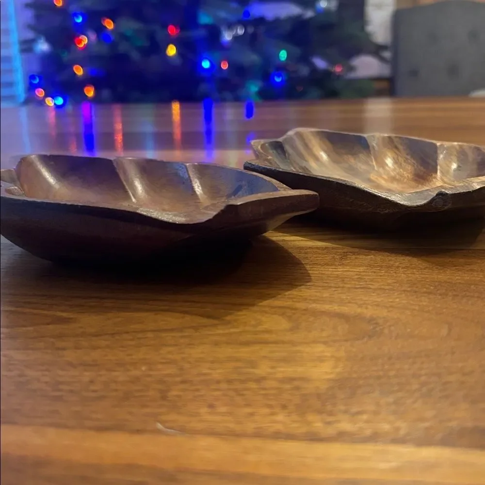 Vintage Hand Carved Wooden Bowls Set of Two Nut Candy Dish